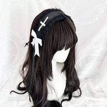 Dark Gothic Lolita Nun Headband Retro Cross Mantilla Veil Chapel Style Filomena Cosplay Headpiece For Women,Y2k - trắng - Xem 2