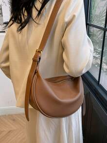 New Fashion Women's Solid Color Minimalist Shoulder Bag, PU Material, Suitable For Dates, Shopping, Versatile And Exquisite - Brown - View 10