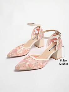 New Chinese Style White High Heel Mules, Pointed Toe Lace Embroidery Convertible Sandals For Women,Summer Shoes - Pink - View 7