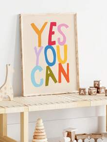 1件裝飾畫布牆面藝術品，適合嬰兒房，Yes You Can 印花：俏皮兒童牆面裝飾，正向心態主題，勵志海報。非常適合遊戲室、兒童房、居家學習裝飾、嬰兒房裝飾、男孩房藝術品、農舍風格畫廊牆面套裝、嬰兒房裝飾海報、遊戲室海報、新生兒禮物、幼兒園裝飾和教室裝飾。 - 彩色 - 查看 1