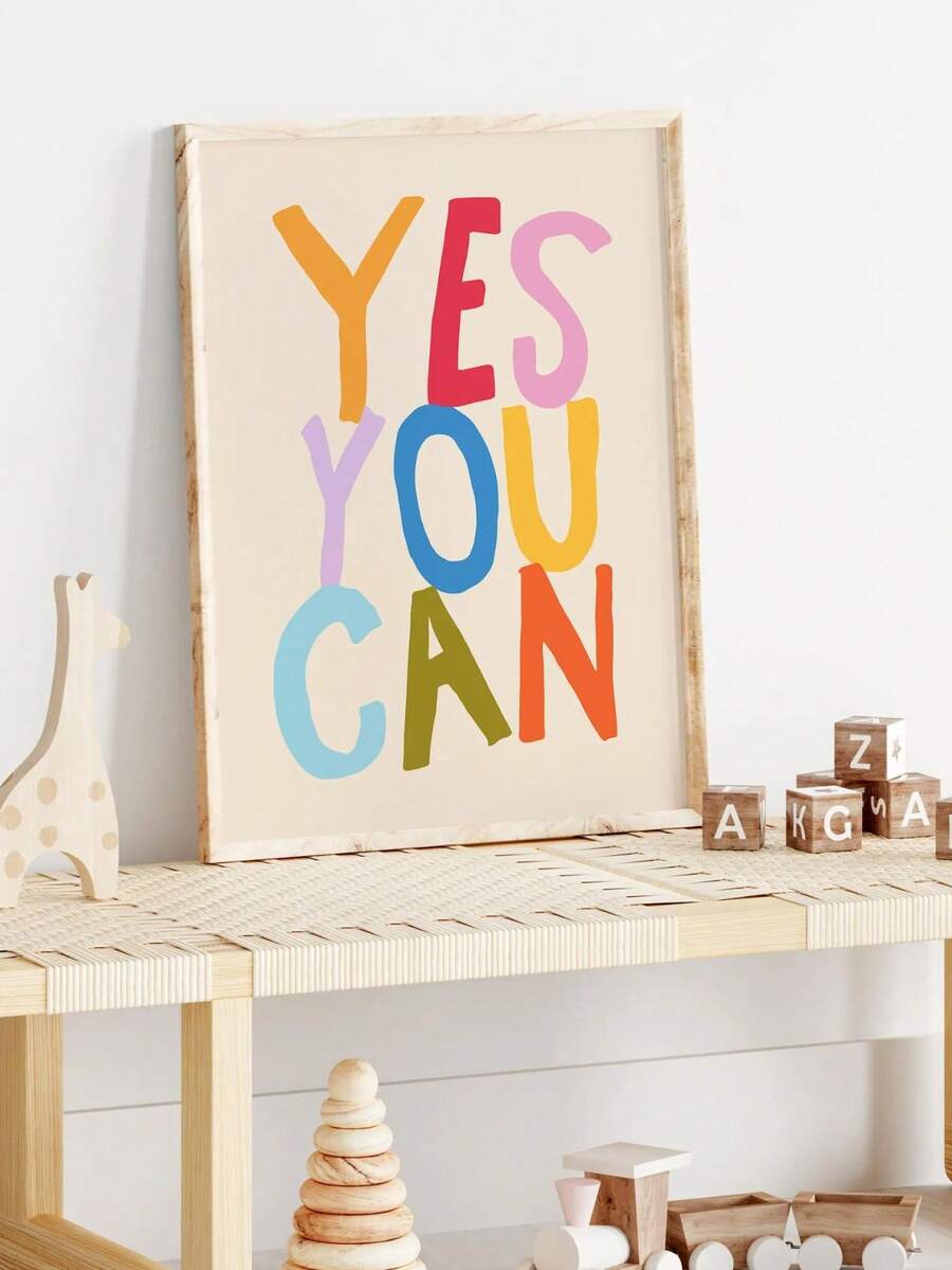 1件裝飾畫布牆面藝術品,適合嬰兒房,Yes You Can 印花:俏皮兒童牆面裝飾,正向心態主題,勵志海報。非常適合遊戲室、兒童房、居家學習裝飾、嬰兒房裝飾、男孩房藝術品、農舍風格畫廊牆面套裝、嬰兒房裝飾海報、遊戲室海報、新生兒禮物、幼兒園裝飾和教室裝飾。 - 彩色 - 查看 1