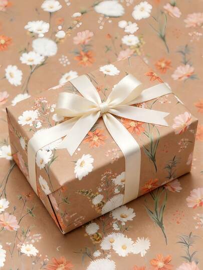 1卷大号花卉图案包装纸 - 适用于情人节、婚礼、生日、礼物、节日和庆典。尺寸：43厘米 x 300厘米（17英寸 x 118英寸）