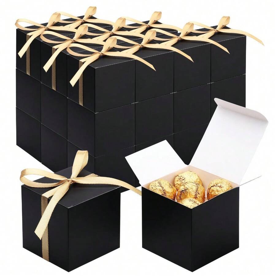 24个2x2x2英寸金色带盖礼品盒,迷你糖果盒,适用于马卡龙,适合婚礼、生日派对、圣诞节、DIY用品 - 黑色的 - 查看 1