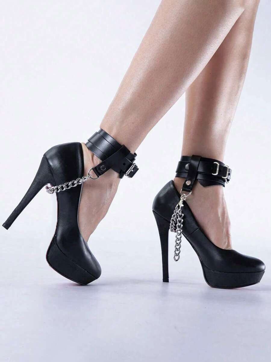 Bộ 2 món dây trói gợi cảm màu đen dành cho nữ, còng tay và còng chân bằng da giả, thích hợp để mặc hàng ngày và trong các buổi hẹn hò hoặc tiệc tùng. - màu đen - Xem 1