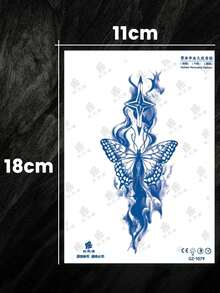 2張紙質蝴蝶星星創意圖案草本臨時紋身貼紙，防水防汗Y2K極簡風格設計臨時紋身，適用於手指、手掌、手臂，適合女性 - 藍色 - 查看 8