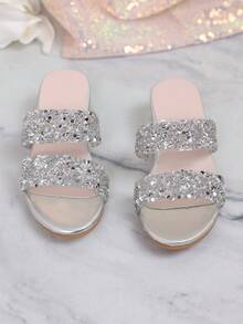 Girls' Sparkling Party High Heels | Thick Transparent Heel Dress Shoes - Silver - View 4