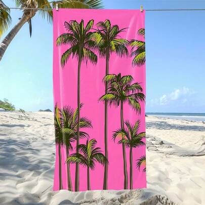 1条柔软复古迈阿密主题印花超细纤维沙滩巾，家居装饰，适用于海滩、游泳池、露营和旅行、浴室、健身、瑜伽等场合，超柔软舒适的超细纤维毛巾，极其舒适的浴巾，时尚沙滩巾，超强吸水，轻便易携，防风防晒，夏季旅行防沙，假日浴室装饰