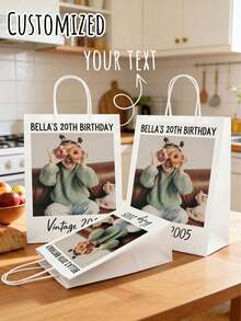 Customized Photo Birthday Gift Bag / Customized Event Soft Gift Bag / Birthday Celebration Soft Paper Bag / Customized Text Party Gift Bag / Birthday Paper Bag - Multicolor - View 5