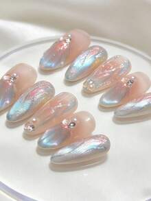 10片手工亚克力美甲贴纸，美人鱼杏仁形猫眼3D仿珍珠水晶美甲贴片，适合日常佩戴、约会、旅行，是学生、上班族、时尚达人的最佳礼物。 - Mermaid Magic - 查看 3