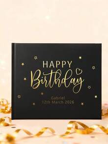 Libro de invitados de cumpleaños personalizado, portada horizontal en blanco y negro, álbum de fotos en negro y dorado, libro de registro de fiesta de cumpleaños personalizado, decoración de fiesta de 50 cumpleaños - Multicolor - Ver 1