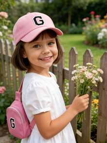 2pcs/Set Kids Baseball Cap & Mini Backpack, Outdoor Sun Hat With Strap For Boys & Girls, UV Protection, Ages 3-12 - Pink - View 5