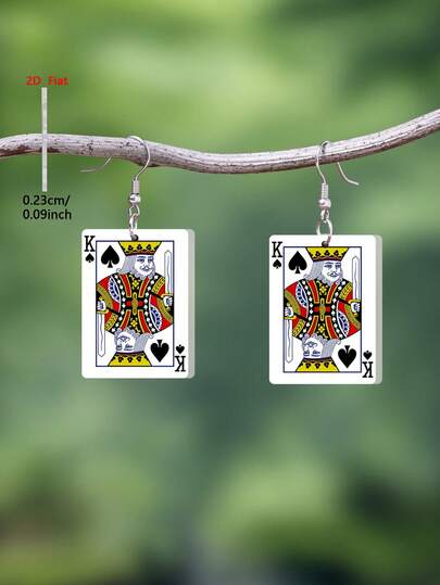 1 Pair 2D Flat Acrylic King Of Spades Pattern Pendant Earrings, Elegant Minimalist Style Jewelry Earrings For Women, Suitable For Daily And Vacation Wear