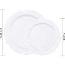100 Pieces White Plastic Plates - White  Plates - Premium Hard Plastic  Plates For Wedding And Party Use Including 50 Dinner Plates 10 '' & 50 Dert Plates 7.5 '' Variant 1 - 白色 - 查看 2