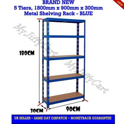 5 TIERS, BLUE (180x90x30)Cm, BOLTLESS SCREWLESS METAL SHELVING RACKING STORAGE