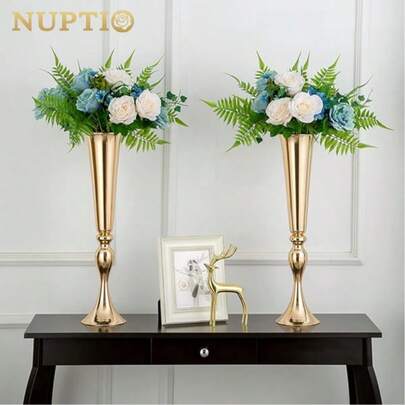 WAXJJDW 2pcs Multifunctional Metal Wedding Centerpiece Vase (21.9 Inches), Metal Trumpet Vase, Aisle Decor For Wedding Party Banquet, Anniversary Party Birthday Event Decor, Aesthetic Room Decor, Holiday Decor, Party Decor, Festival Supplies