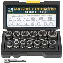15pcs Nut Extractor Kit, 13pcs Bolt & Nut Remover, 1pc Iron Bar (For Knocking Out Nuts Still Stuck In Sockets), 1pc 1/4" To 3/8" Drive Hex Socket Adapter - Multicolor - View 10