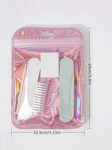 1/3/5 Pcs Manicure Set, Mini Nail File And Orange Wood Stick Set, Double-Sided Nail File, Wooden Cuticle Pusher, Nail Cleaning Tools, Nail Buffers, Nail Brushes - Pink - View 3