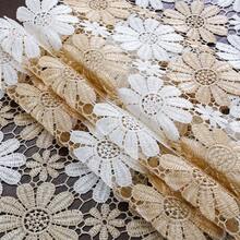 HXARTMIS 1PC White & Coffee Dual-Color Daisy Hollow Crochet Lace Rectangular Tablecloth, Sheer Mesh Floral Table Cover With Wavy Edge, Suitable For Wedding, Tea Party, Kitchen - White Coffee - View 5