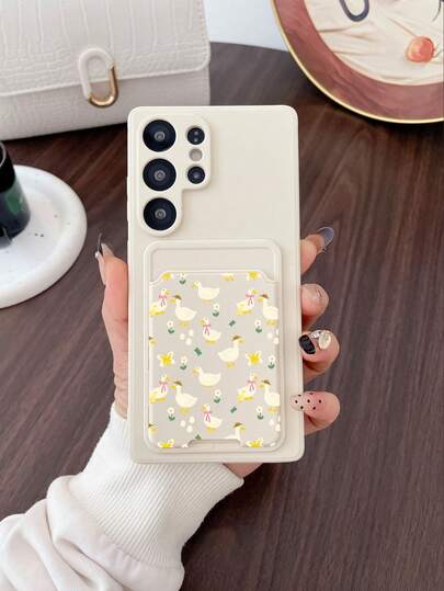 1pc Solid White TPU Shockproof Phone Case & 1pc White Adhesive Card Holder With Swan & Bow Pattern, 2-In-1 Fashionable Versatile Creative Phone Case, Suitable As Birthday/Holiday Gift For Girlfriend/Boyfriend, Best Friend, Spouse, Partner, Family, Coworker, Student, Teacher