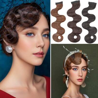 复古手工波浪刘海假发，女士适用 - 多功能夹式刘海，完美适用于婚礼和日常妆容，可爱发饰