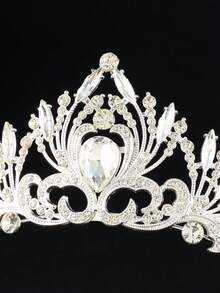 1pc Fashionable Silver Water Drop Glass Bride Crown Alloy Wedding Hair Accessory, Suitable For Women's Holiday, Birthday, Party - Silver - View 3