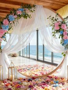 白色雪纺帷幔装饰，适用于婚礼拱门、婚礼仪式拱门（雪纺面料）、婚礼庆典拱门帘、婚礼背景帘、婚礼拱门装饰薄纱帘 - 白色 - 查看 3