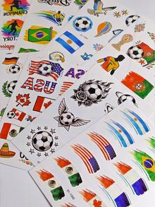 8Pcs Temporary Tattoos Cartoon Football Soccer Fans Celebrate Face Arm Makeup Fake Tattoo Stickers Waterproof And Sweatproof Temporary Tattoo Sticker - Multicolor - View 6