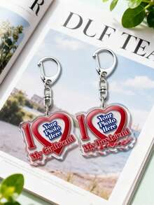 Custom Acrylic Keychain - "I Love You" Pink Heart Pendant, Personalized Acrylic Photo Keychain, Backpack Charm, Gift For Couples/Family/Friends - 5cm D Letter Keychain - View 6