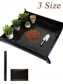 1pc Large Foldable Gardening Mat Black Plant Transplanting Pad, Foldable Portable Thickened Waterproof Gardening Mat, Indoor Succulent Plant Potting Transplanting Tray, Bonsai Tools, Gardening Accessories, Gardening Tools - Multicolor - View 3