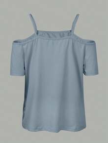 1pc Colorblock Leopard Print Patchwork Knit Fabric Sleeveless T-Shirt, Suitable For Vacation & Beach In Summer Casual - Gray-blue - View 4