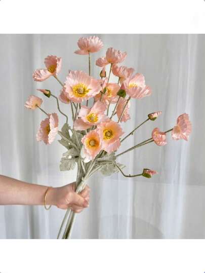 Bộ 1/3/6 bông hoa anh túc nhân tạo, dài 59cm, gồm 4 bông hoa, có thể uốn cong và không phai màu - Thích hợp để tự làm tường hoa, trang trí cảnh quan, cắm hoa trong bình phòng khách và phòng ngủ, trang trí đám cưới, tiệc tùng, trang trí bàn làm việc.