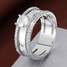 1pc Elegant Geometric Wide Band Design Cubic Zirconia Inlaid Fashion Ring For Women - Multicolor - View 9