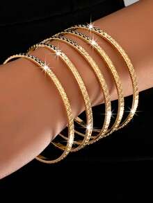 5件套复古简约八角星图案手链，适合日常佩戴和节日场合 - 金黃色 - 查看 3