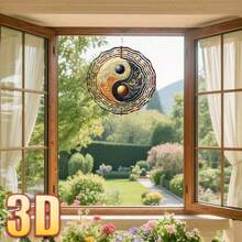 1 pieza Carillón de viento con patrón 3D Yin Yang, diseño delicado que muestra una belleza armoniosa, 10in*10in con gancho giratorio de 360°, decoración de jardín exterior de metal duradero, estilo de gancho giratorio aleatorio incluido - 1PC - Ver 7