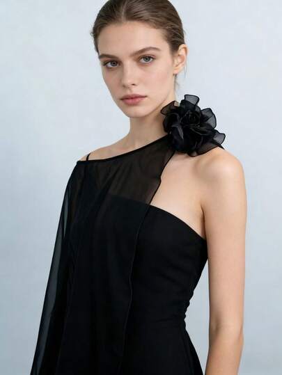  1 pieza Chal de gasa con flores hecho a mano de color liso, adecuado para el estilo bohemio de las mujeres durante unas vacaciones en la playa