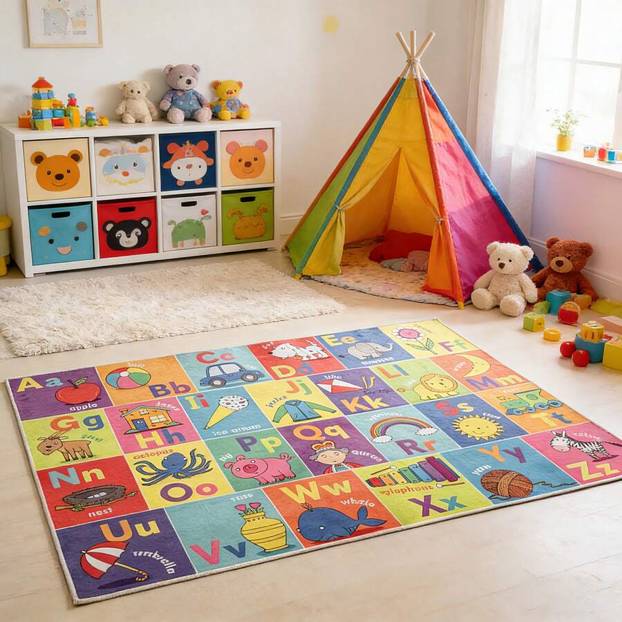1pc ABC Educational Game Rug, Letter Number Animal Season And Shape Learning Play Mat For Playroom Crawling Room Bedroom, Room Decor - Multicolor - View 1