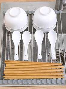 Tấm lót thoát nước bồn rửa bằng thép không gỉ có thể gập lại, giá đựng chén đĩa nhà bếp, giá đựng đồ dùng nhà bếp, giá đựng đồ dùng cuộn lại dùng cho máy rửa chén, quà tặng Ngày của Mẹ - Nhiều màu - Xem 2