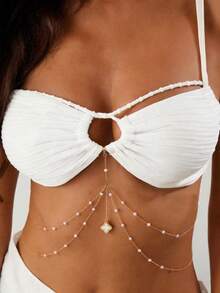 1 mặt dây chuyền hình cỏ bốn lá may mắn thời trang mới, dây chuyền bikini nhiều lớp đính ngọc trai giả, dây chuyền đeo eo mùa hè cho nữ. - Nhiều màu - Xem 1