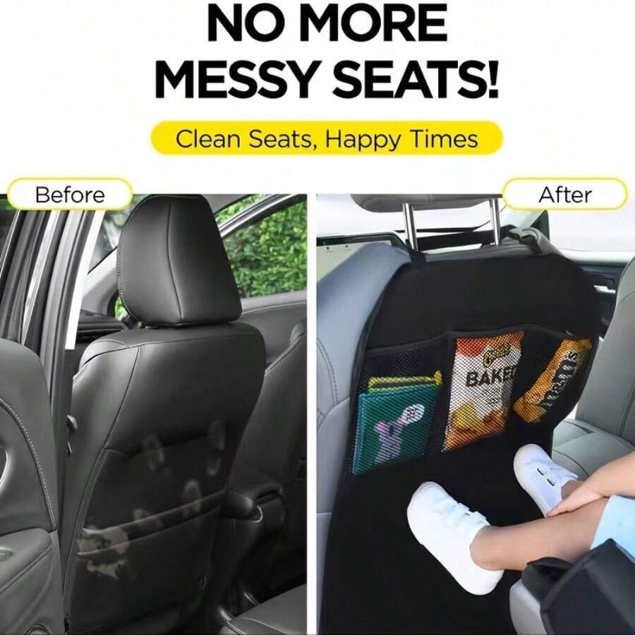 1pc Rear Seat Back Cushion Cover, Designed For Seat Backs, Large Car Rear Seat Protector, Rear Seat Kick Mat Protector, Durable Polyester Car Seat Baotector With Mesh Storage Pocket - Easy To Clean, Fits Various Vehicles, Perfect For Storing Snacks And Toys, Kick-Proof, Great For Storing Toys, Especially Suitable Forts, Features Multiple Pockets For Convenient Organization.