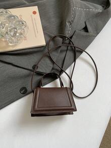 迷你手提包，小巧时尚纯色休闲翻盖托特包，手提休闲包，通勤包，新款春夏女士单肩斜挎包 - 咖啡 - 查看 7