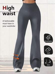 Women's Tight Dance Flared Yoga Sports Pants - 深灰色 - 查看 2