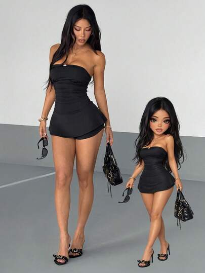 Bộ jumpsuit nữ AITYI Studio, kiểu dáng ôm sát, màu trơn, không dây vai, họa tiết hoa hồng, thiết kế quần và váy, thời trang gợi cảm, ôm dáng, phong cách Y2K, thích hợp cho tiệc bãi biển, kỳ nghỉ, lễ tốt nghiệp, lễ Phục sinh, lễ hội hóa trang, lễ hội âm nhạc, mùa hè. Chất liệu co giãn, không tay.