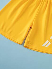 2pcs/Set Boys' Sports Outfit, Short Sleeve T-Shirt & Mesh Breathable Shorts, Loose Fit, Suitable For 4-12 Years Old, Summer Sports Wear For Basketball, Football - Yellow - View 9