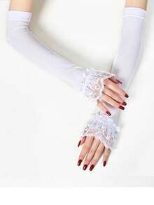 1 Pair Women's Short Lace Sleeves For Wedding Party, Lolita Accessories Suitable For Wedding Dress, Cosplay - White - View 5
