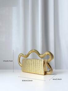 1个条纹3D金属链条斜挎包，优雅派对/宴会手拿包，奢华金色晚宴手提包 - 金色 - 查看 11