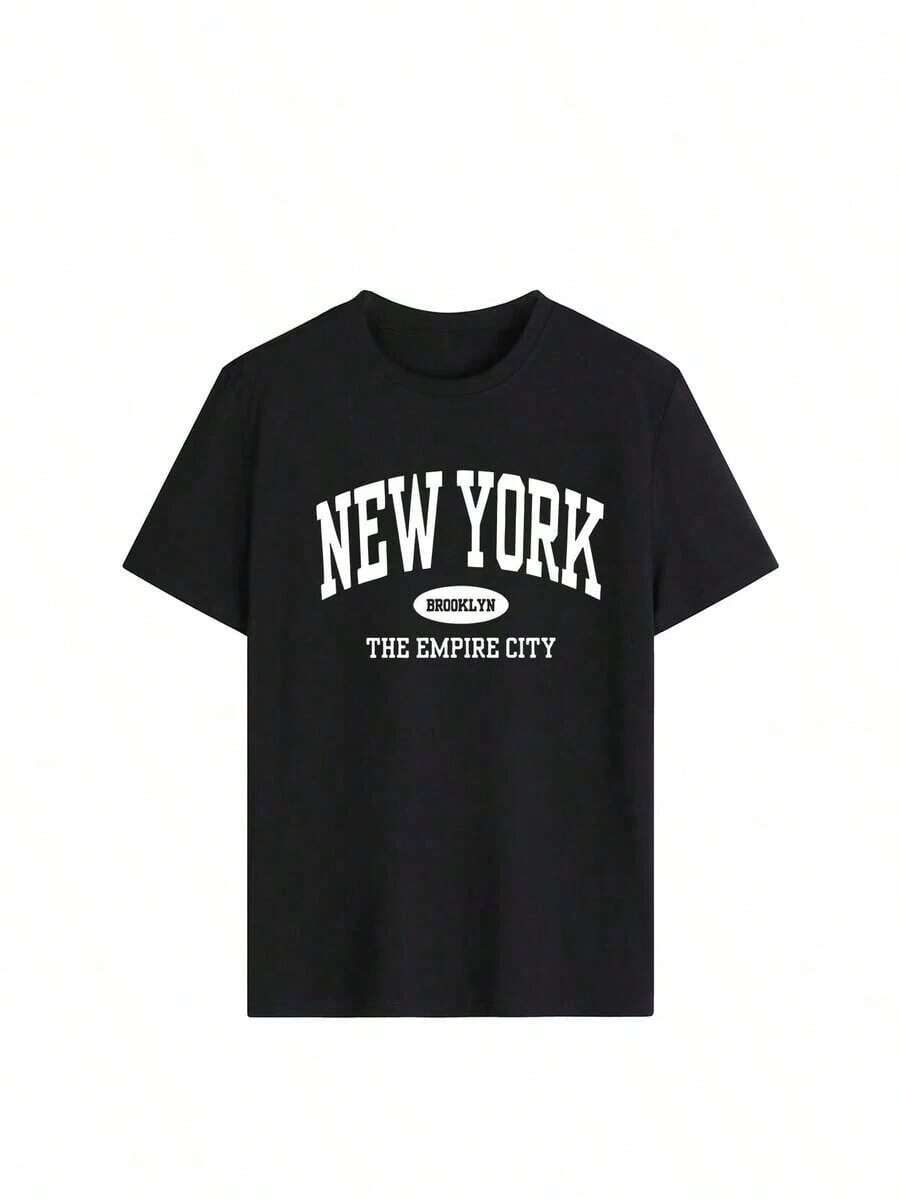 Camiseta de verano para mujer, holgada y cómoda, con estampado de letras y diseño de hombros descubiertos, para uso diario y casual, versátil.Camiseta estampada, top blanco, top, top rosa, atuendo de vacaciones, estilo casual americano