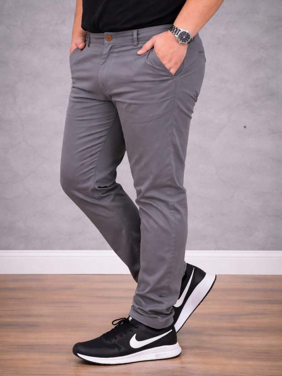 Men's Plus Size Tailored Twill Trousers With Cotton And Elastane, Assorted Colors - 灰色 - 查看 1