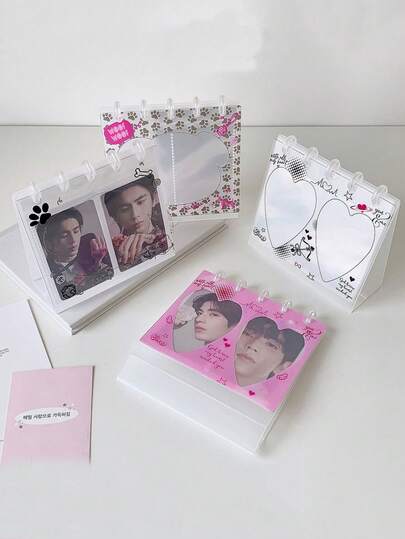 1 Pack Student Mushroom 3-Inch Fan Card Display Stand Transparent Two-Grid Desktop Calendar Photo Album Organizer