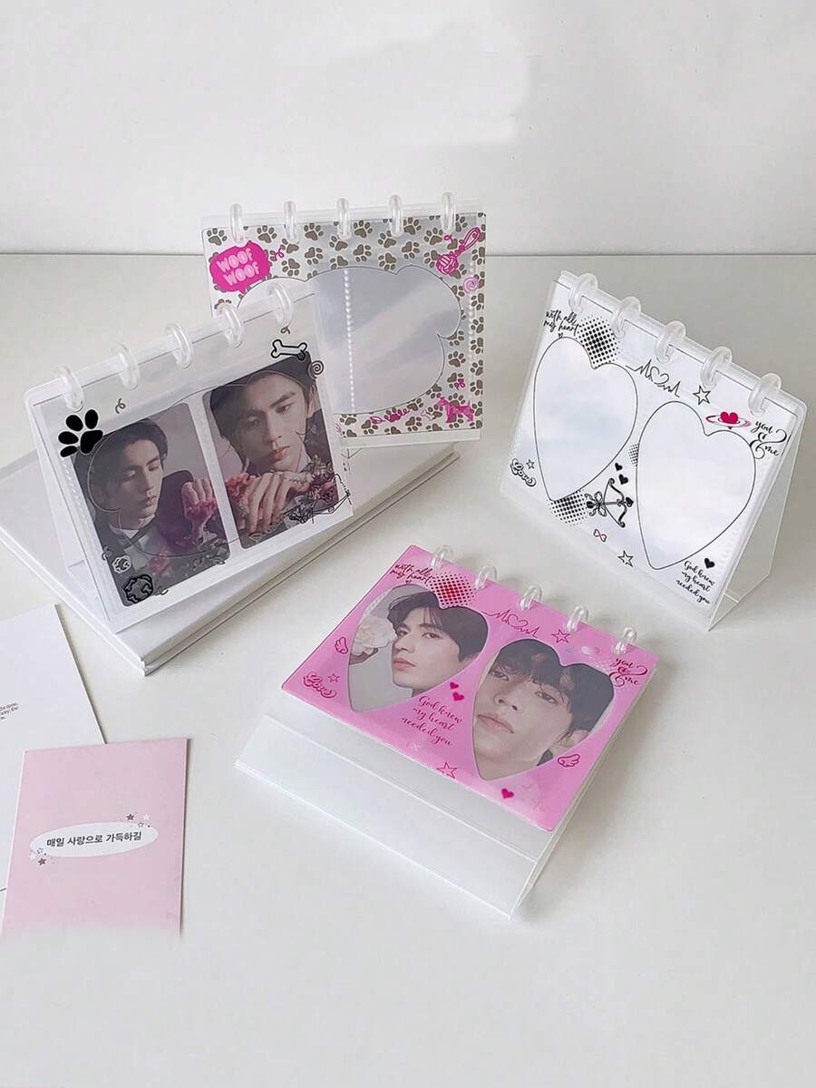 1 Pack Student Mushroom 3-Inch Fan Card Display Stand Transparent Two-Grid Desktop Calendar Photo Album Organizer