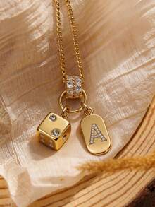 1件镶钻金色字母项链，A-Z字母链，时尚多吊坠项链，独特奢华女士项链，简约项链 - 金色 - 查看 2
